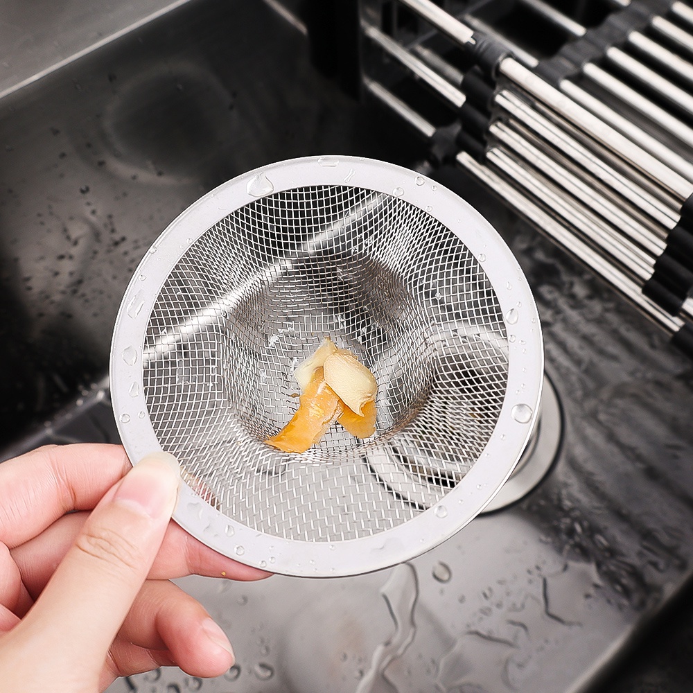 Saringan Keranjang Wastafel Saluran Air Stainless Steel Filter Mesh Strainer Floor Drain Hair Catcher Anti-blocking Pengganti Bentuk Topi Bulat Saringan Wastafel Dapur Kamar Mandi Anti Bau