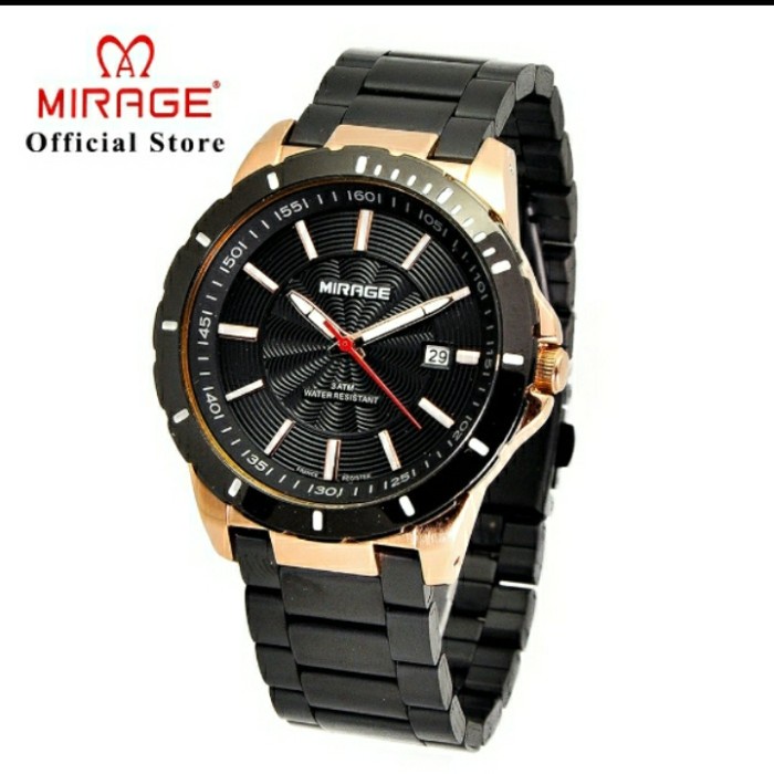 jam tangan pria mewah mirage watch rantai black sport 8549