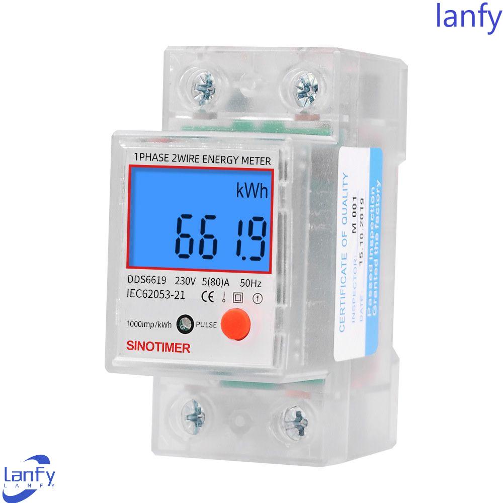 Lanfy Energy Meter AC 220V 80A Reset Zero Din Rail Backlight Fase Tunggal LCD Pengukur Konsumsi Daya