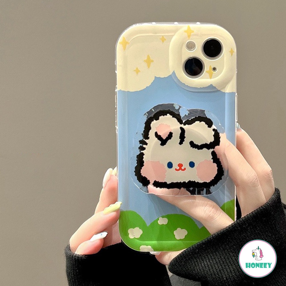 IPHONE Kawaii Retro Smile Rabbit Bracket Kartun Casing Ponsel Transparan Untuk Iphone14 13 12 11 Pro Max14 Plus Case Cute Sweet Cover