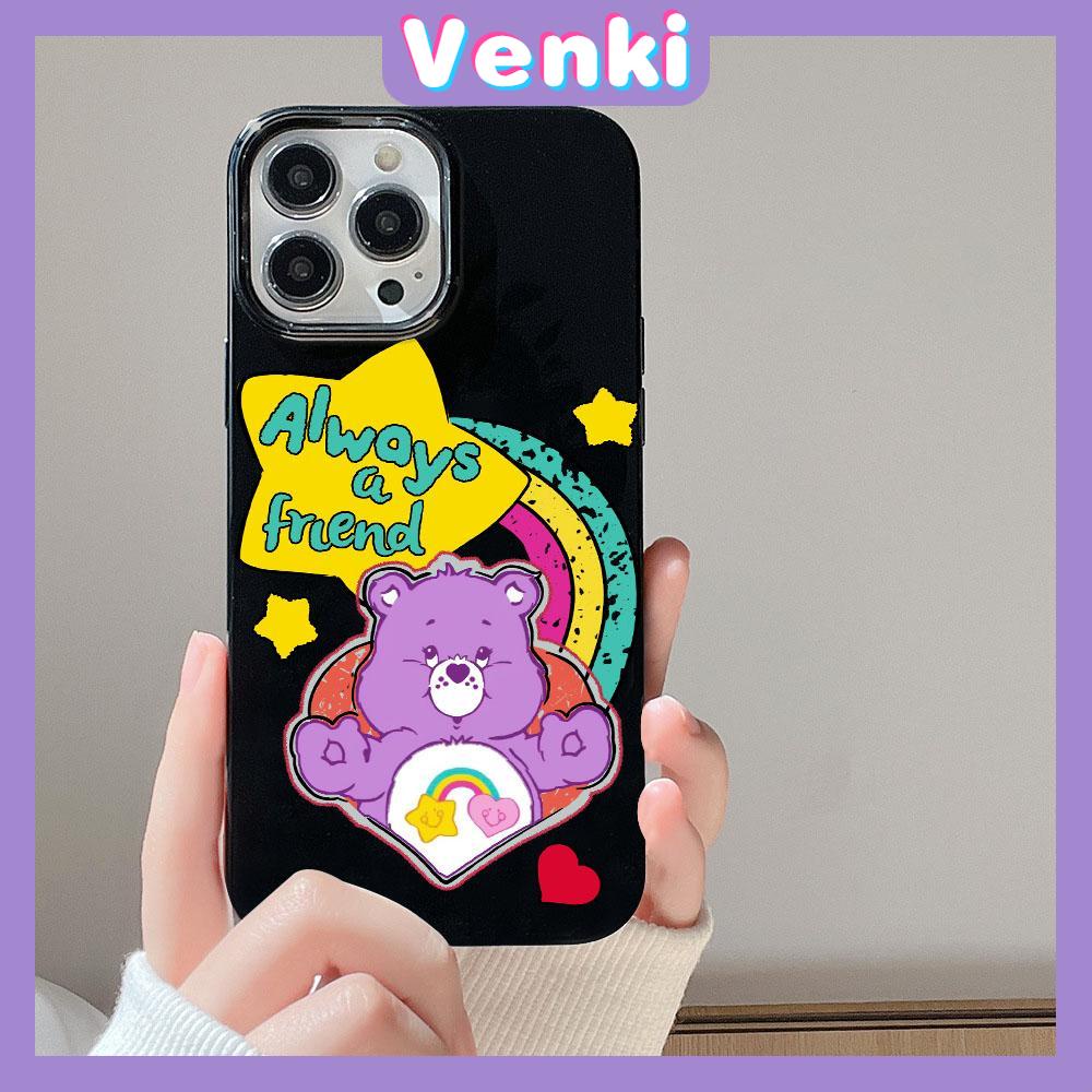 VENKI - For iPhone 14 Pro Max Glossy TPU Phone Case Soft Shell Candy Case Black Bear Rainbow Back Camera Protection Shockproof Compatible with iPhone 14 13 12 Pro Max 11 XR XS 7 8