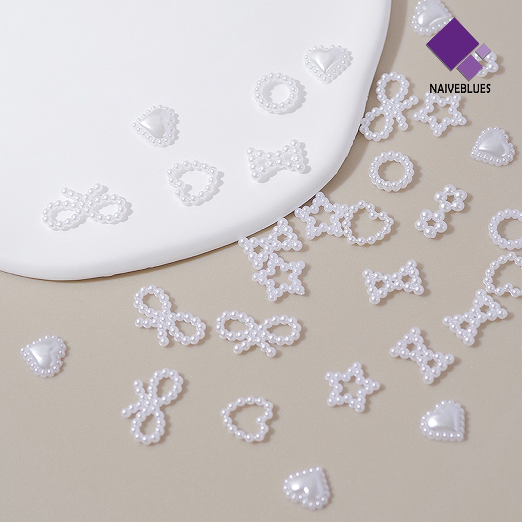 [naiveblues] 50pcs/set Nail Art Rhinestones Gaya Perancis Efek 3D Datar Kembali Bentuk Bunga Cinta