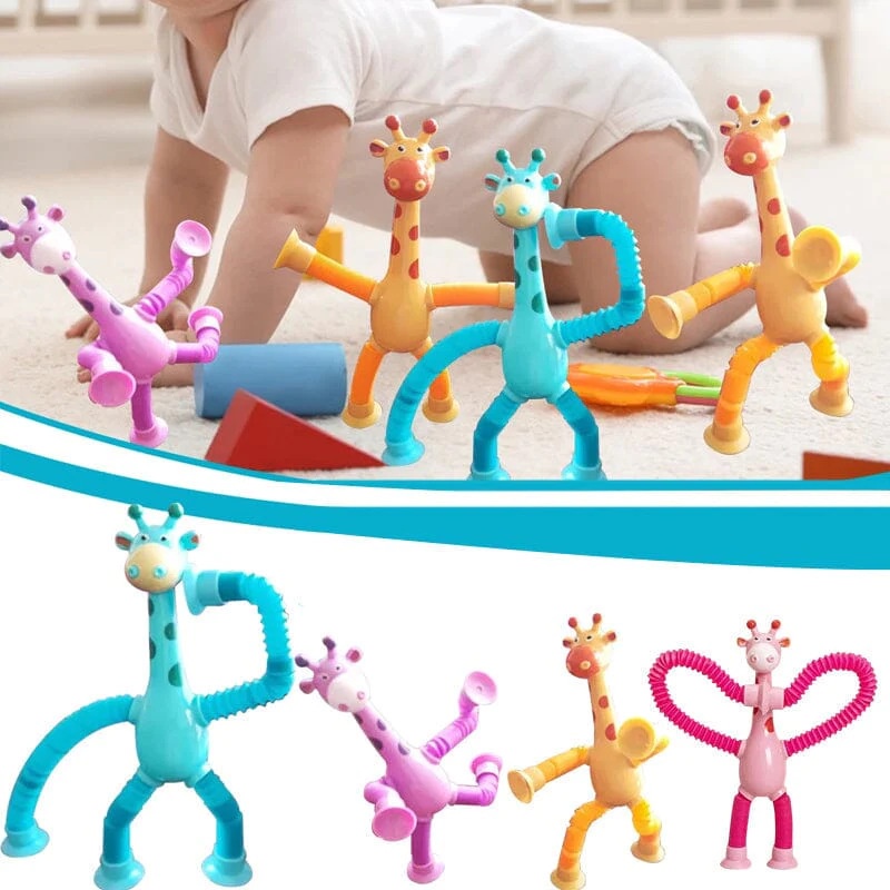 Mainan Puzzle Anak Tabung Teleskopik Kreatif Luminous Giraffe Robot Stretch Sucker Kartun Gadis Dan Anak Laki-Laki Mainan Kompresi