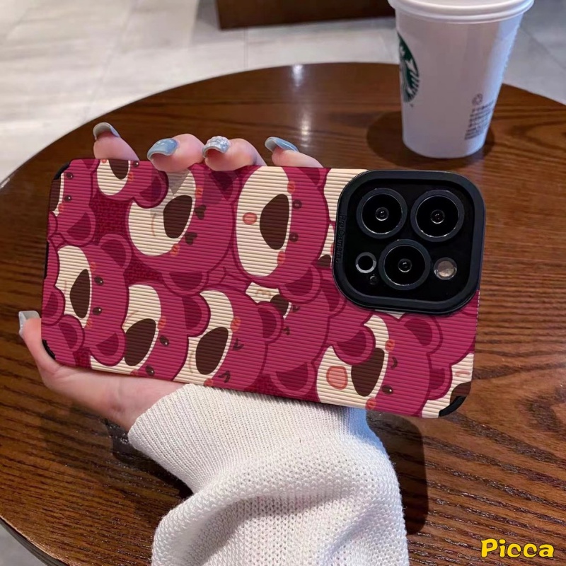 IPHONE Casing Ponsel Tekstur Kulit Mewah Kompatibel Untuk Iphone11Xr 7Plus 12 13 14 Pro Max7 8 Plus X XS MAX 7Plus Kartun Yang Indah Strawberry Bear Cute Manyo Shockproof Soft Silicon Cover