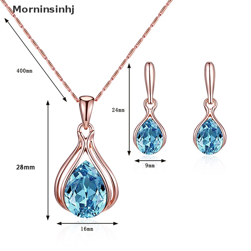 Mornin Fashion Eropa Dan Amerika Biru Zhihai Kreatif Geometris Pernikahan Anting Kalung Set Wanita Tetesan Air Set Perhiasan Hadiah id