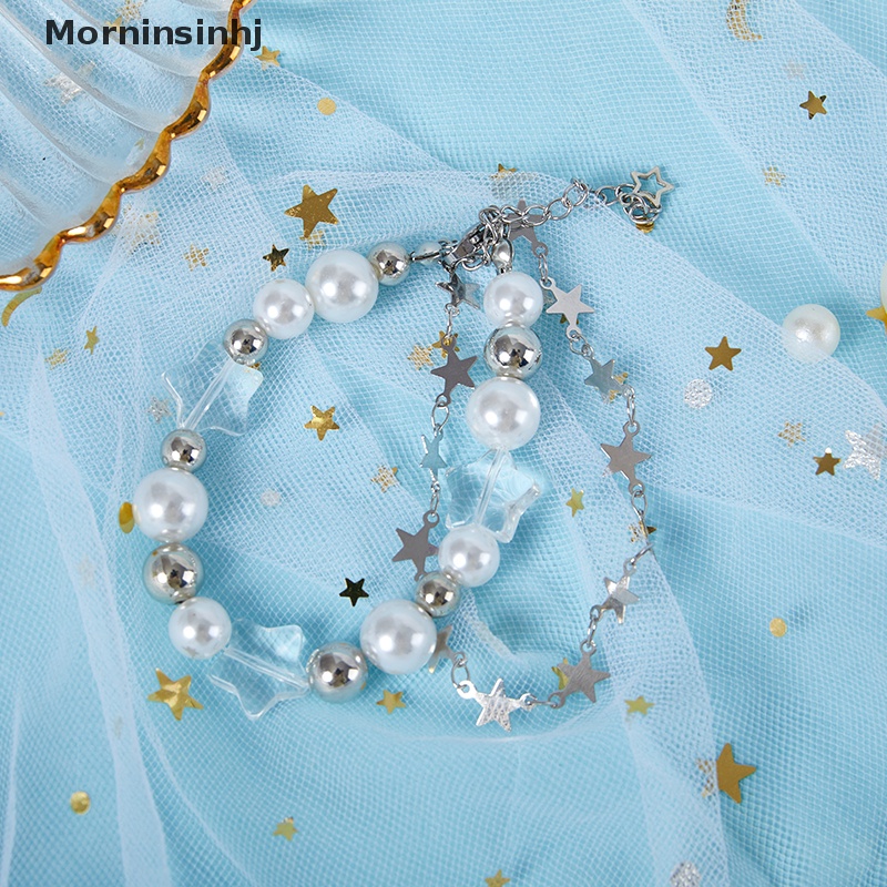 Mornin Trendi Gelang Manik-Manik Mutiara Bintang Liontin Perhiasan Untuk Wanita Pria Pasangan Vintage Pearl Bracelet Hadiah Pesta Aksesoris Fashion id