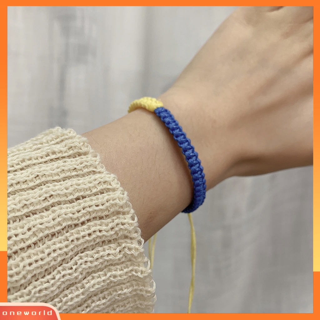 [EONE] Tenun Tangan Tali Kuat Dikepang Gelang Tahan Aus Gaya Etnik Biru Kuning Patchwork Adjustable Gelang Perhiasan Aksesoris