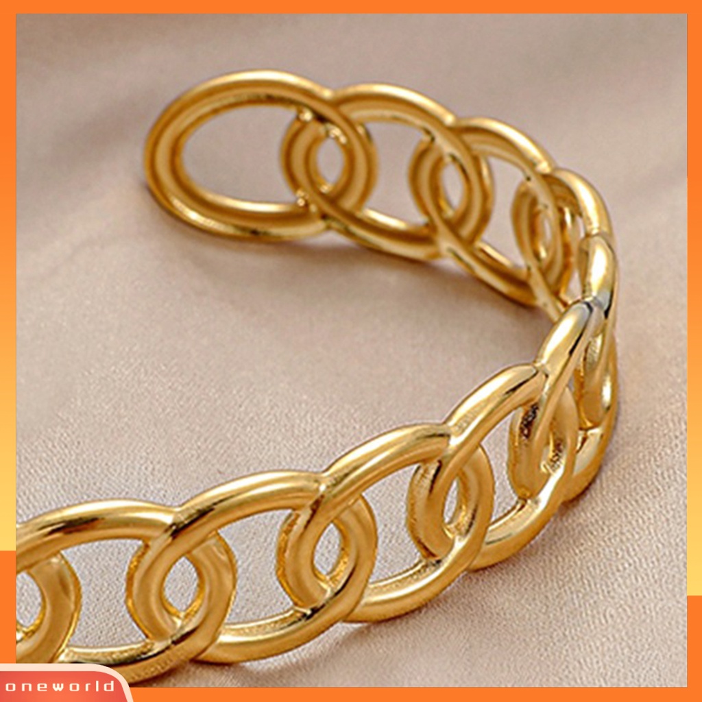 [EONE] Wanita Gelang Bentuk C Retro Rantai Stainless Steel Gaya Perancis Kerawang Bangle Hadiah Ulang Tahun