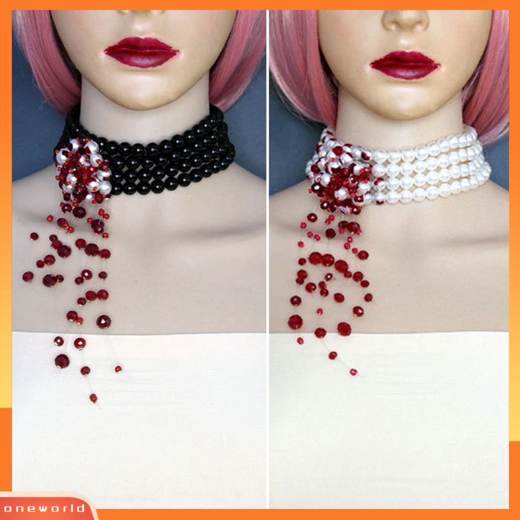 [EONE] Wanita Kalung Kristal Imitasi Horror Tetes Darah Adjustable Hias Kostum Aksesori Hadiah Mutiara Imitasi Pesta Halloween Choker Necklace Untuk Perjamuan