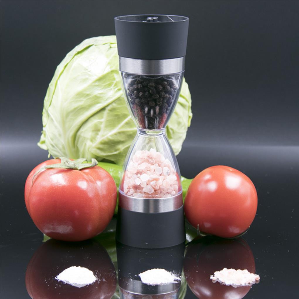 Set Penggiling Garam Dan Lada Bahan Stainless Steel 2-in-1 Seasoning Tank with Adjustable Grind Size
