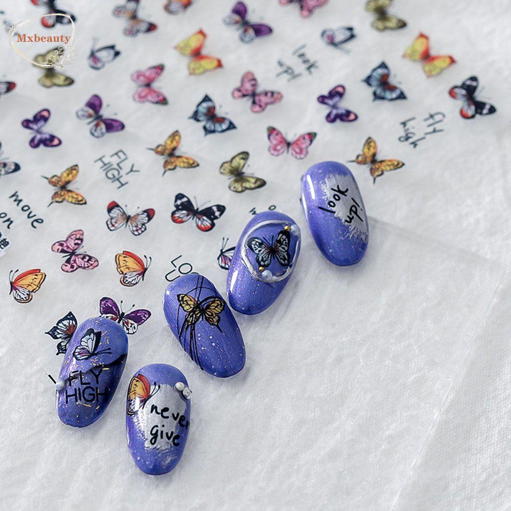 Mxbeauty Stiker Kuku Kupu-Kupu Warna-Warni Perekat Jepang Nail Decals