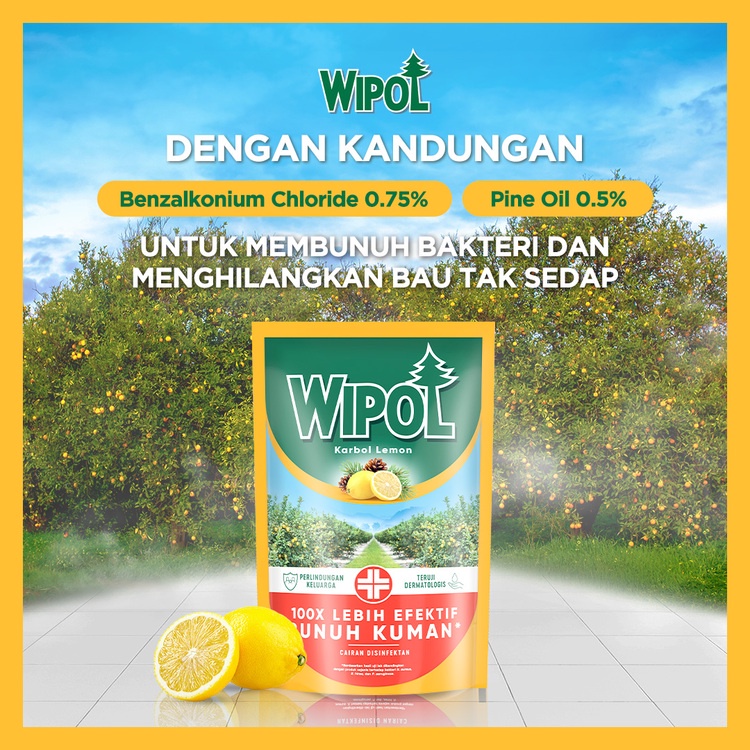 Wipol Pembersih Lantai Cairan Disinfektan Teruji Dermatologis Karbol Lemon 750 mL x3