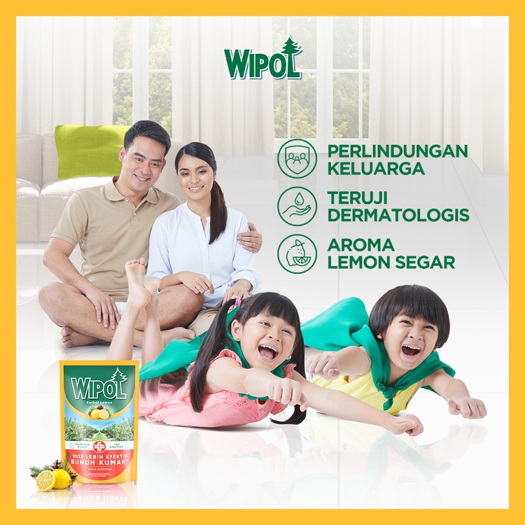 Wipol Pembersih Lantai Cairan Disinfektan Teruji Dermatologis Karbol Lemon 750 mL x3