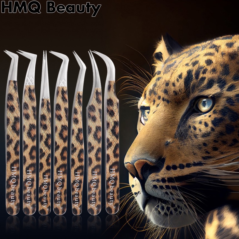 New Leopard Lash Pinset Stainless Steel Superhard Pinset Dengan Tip Serat Presisi Tinggi Anti-Statis Klip Ekstensi Bulu Mata