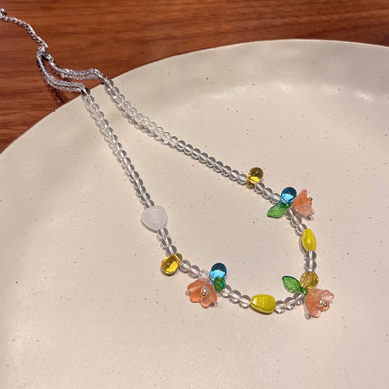 Papaozhu Manis Warna-Warni Bunga Transparan Manik-Manik Kalung Untuk Wanita Perempuan Trendi Kristal Blossom Tulang Selangka Rantai Pantai Luar Leher Perhiasan