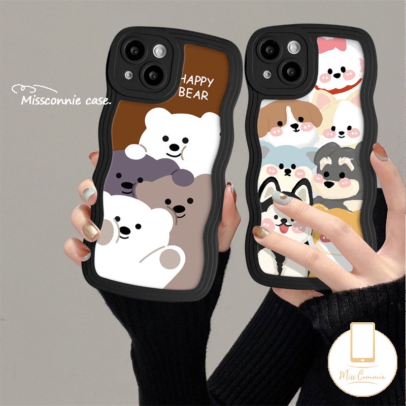 IPHONE Casing Ponsel Anak Anjing Lucu Kompatibel Untuk Iphone11 12 13 14 Pro Max7 8 6 6s 14 Plus X XR XS Max 7Plus SE 2020 Wavy Edge Soft Tpu Lovely Animals Bear Cover