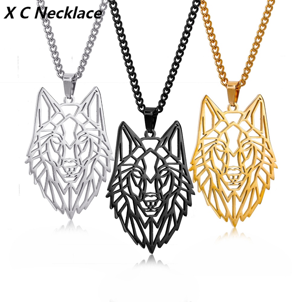 [X C Kalung] Vintage Stainless Steel Berongga Geometris Hewan Serigala Kepala Kalung Pribadi Gaya Hip-hop Pria Baja Titanium Serigala Kalung Fashion Perhiasan