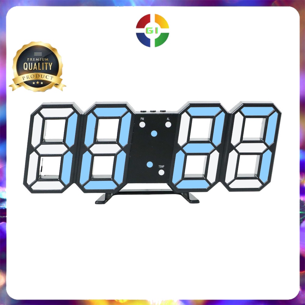 Jam Meja LED Digital Clock black/Blue