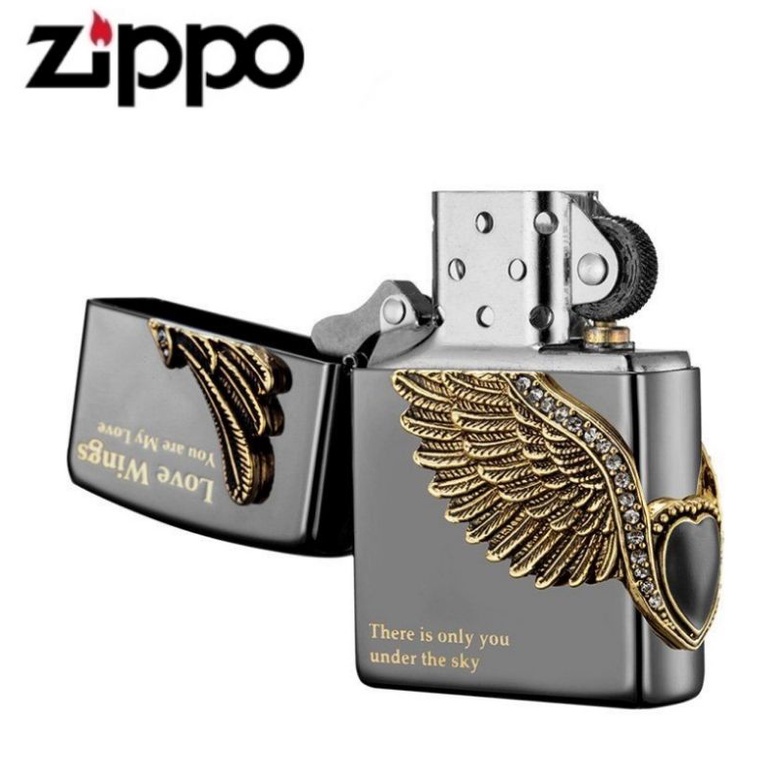 korek api Zippo black ice love wings creative custom original ping sound.