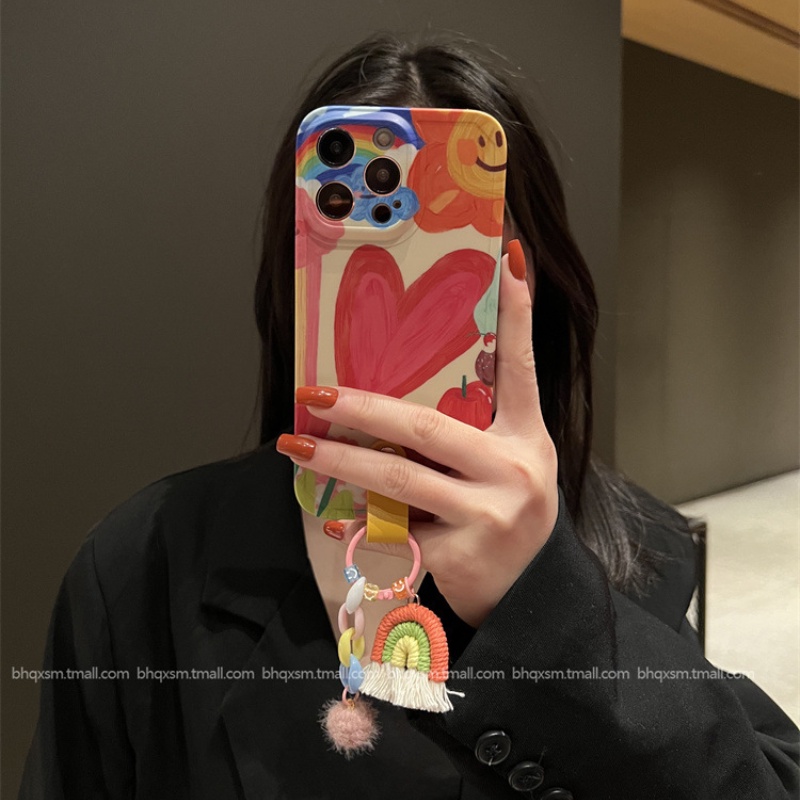 IPHONE Casing Ponsel Selempang Pelangi Cinta Graffiti Kreatif Untuk Iphone14 13 12 11 pro max Plus Soft Shell