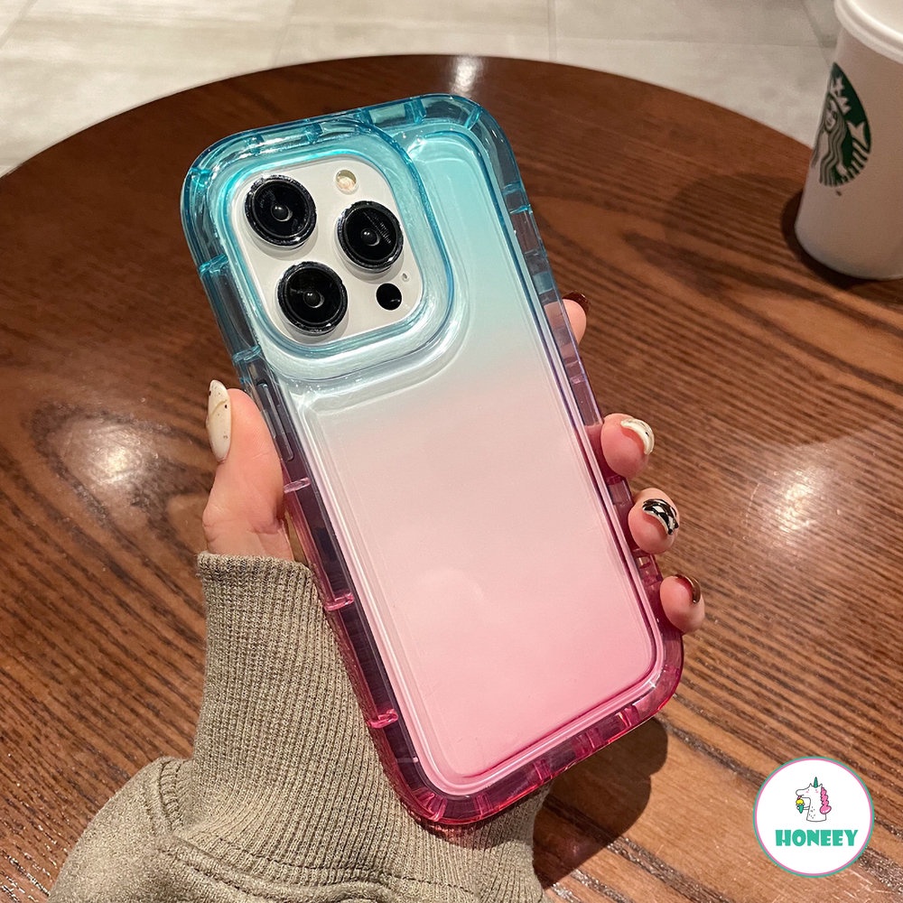 IPHONE Gradient Air Cushion Shockproof Phone Case Kompatibel Untuk Iphone11 14 12 13 Pro Max 14 Pro Silikon Pelindung Bumper Clear Cover