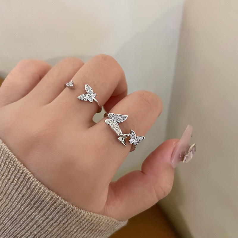 Cincin Terbuka Kupu-Kupu Bahan Alloy Zircon Korea Untuk Wanita