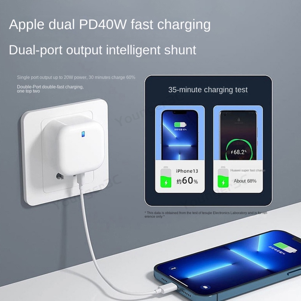 40w PD Dual Line Fast Charging Charger Handphone Tipe C PD Dual Port Flash Charging Travel Adapter Untuk ios Android Tipe C