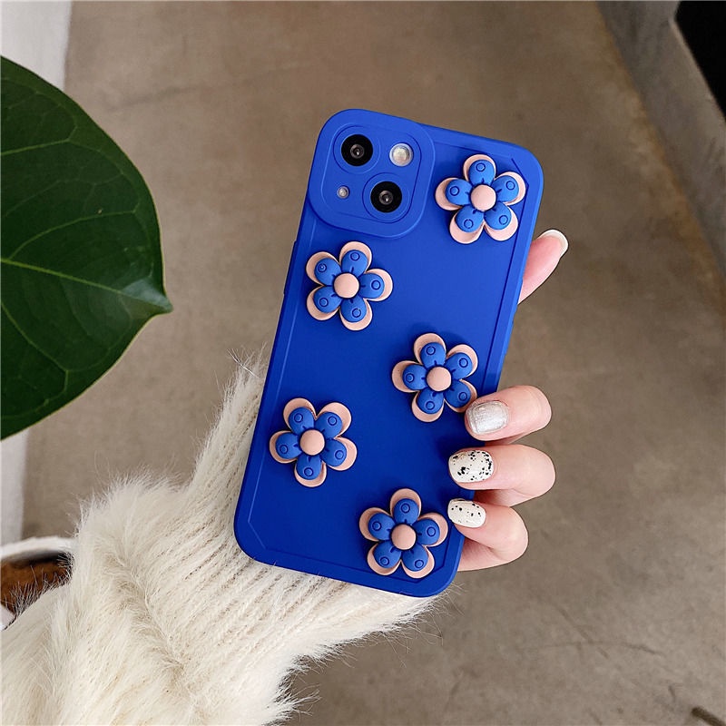 IPHONE Klein Casing Ponsel Desain Boneka Lima Bunga Biru 3D Kompatibel Dengan Iphone12 13 14 11 Pro Max X Xs Max Xr vvplk