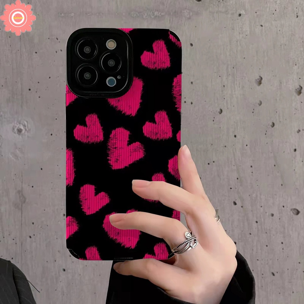 IPHONE Retro Fashion Leopard Cinta Hati Ponsel Case Kompatibel Untuk Iphone11 12 14 13 Pro MAX XR 7 8 Plus X XS MAX 7Plus Shockproof Lembut Tpu Silicon Mewah Tekstur Kulit Cover