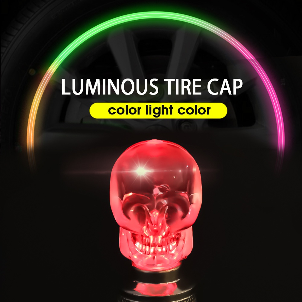 Luminous Ghost Head Tire Light Safety Cycling Lamp Sensor Gerak Aksesoris Motor Mobil Sepeda Penutup Ban Roda Flash Neon Glowing Bulb Colorful LED Tire Valves Cap Light