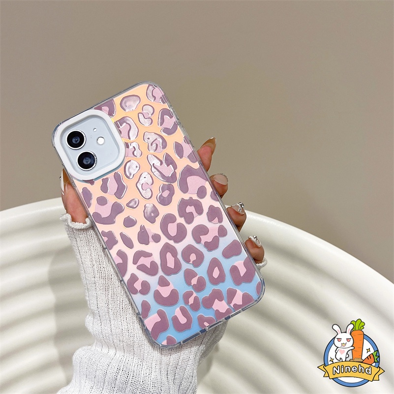 IPHONE Casing Motif Leopard Kepribadian Mewah Kompatibel Untuk Iphone14 13 12 11 Pro Max X Xr Xs Max8 7 Plus SE 2020 Laser Shockproof Transparet Phone Case Lembut Silikon Bumper Penutup Belakang