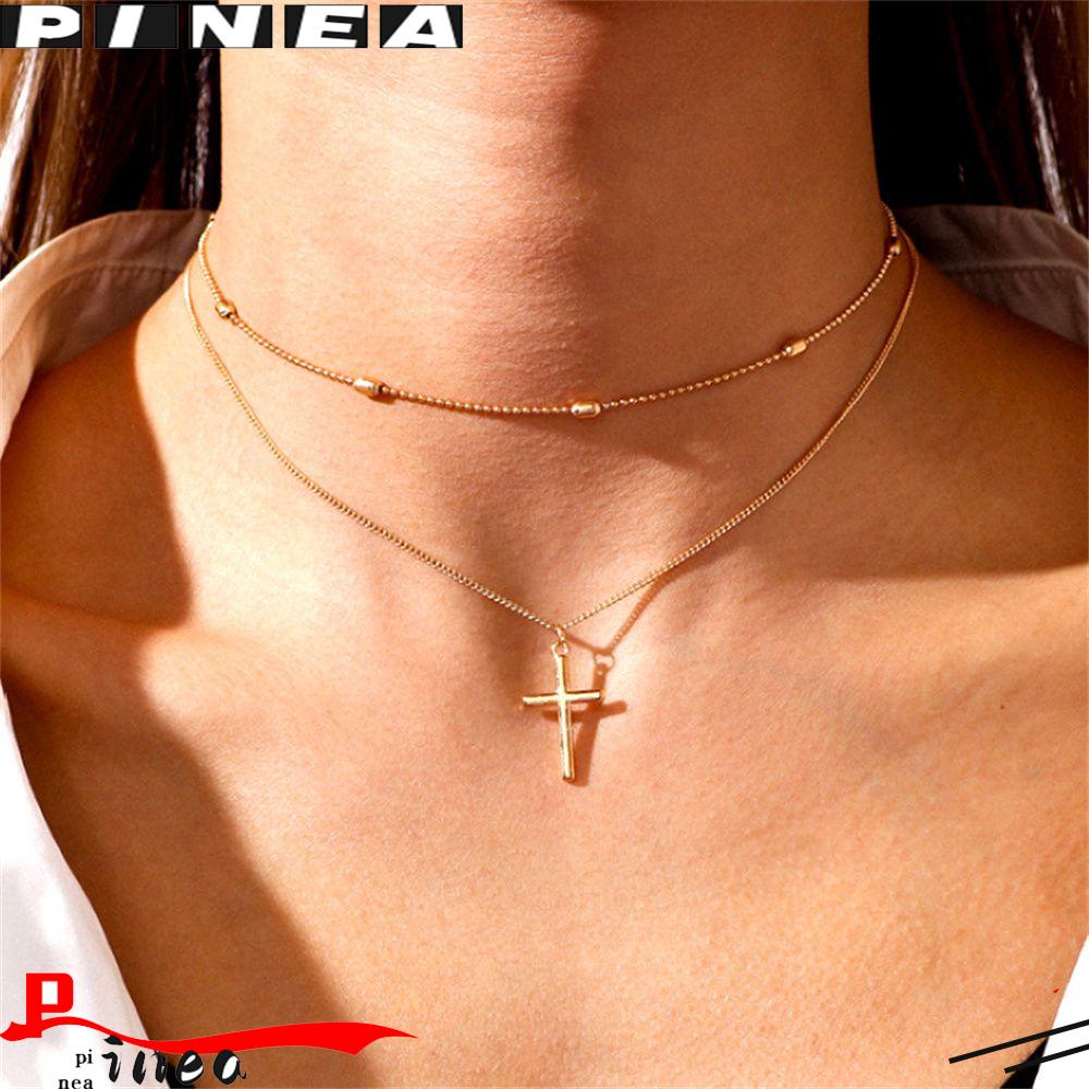 Kalung Liontin Salib Nanas Romantis Minimalis Choker Rantai Klavikula