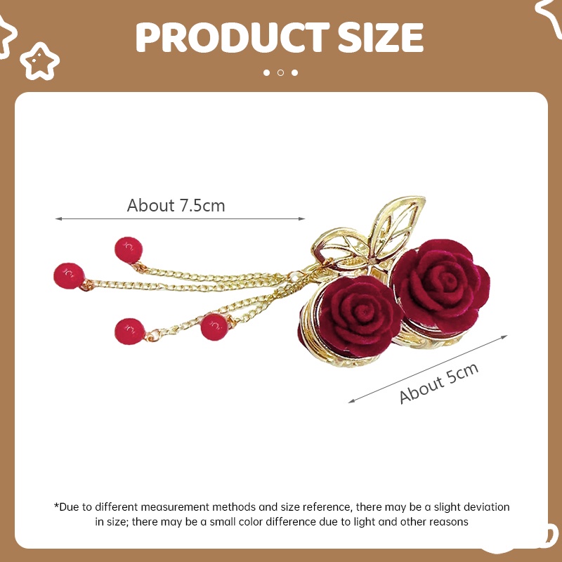 Gaya Cina Red Flocked Rose Hair Clip Indah Cherry Rumbai Aksesori Rambut Wanita - SG