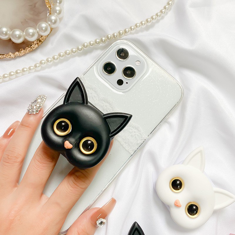 Lucu Kucing Ponsel Holder Portable Phone Airbag Holder Desktop Lazy Person Holder Flip Top Portable 3D Kucing Kosmetik Cermin Aksesoris Telepon