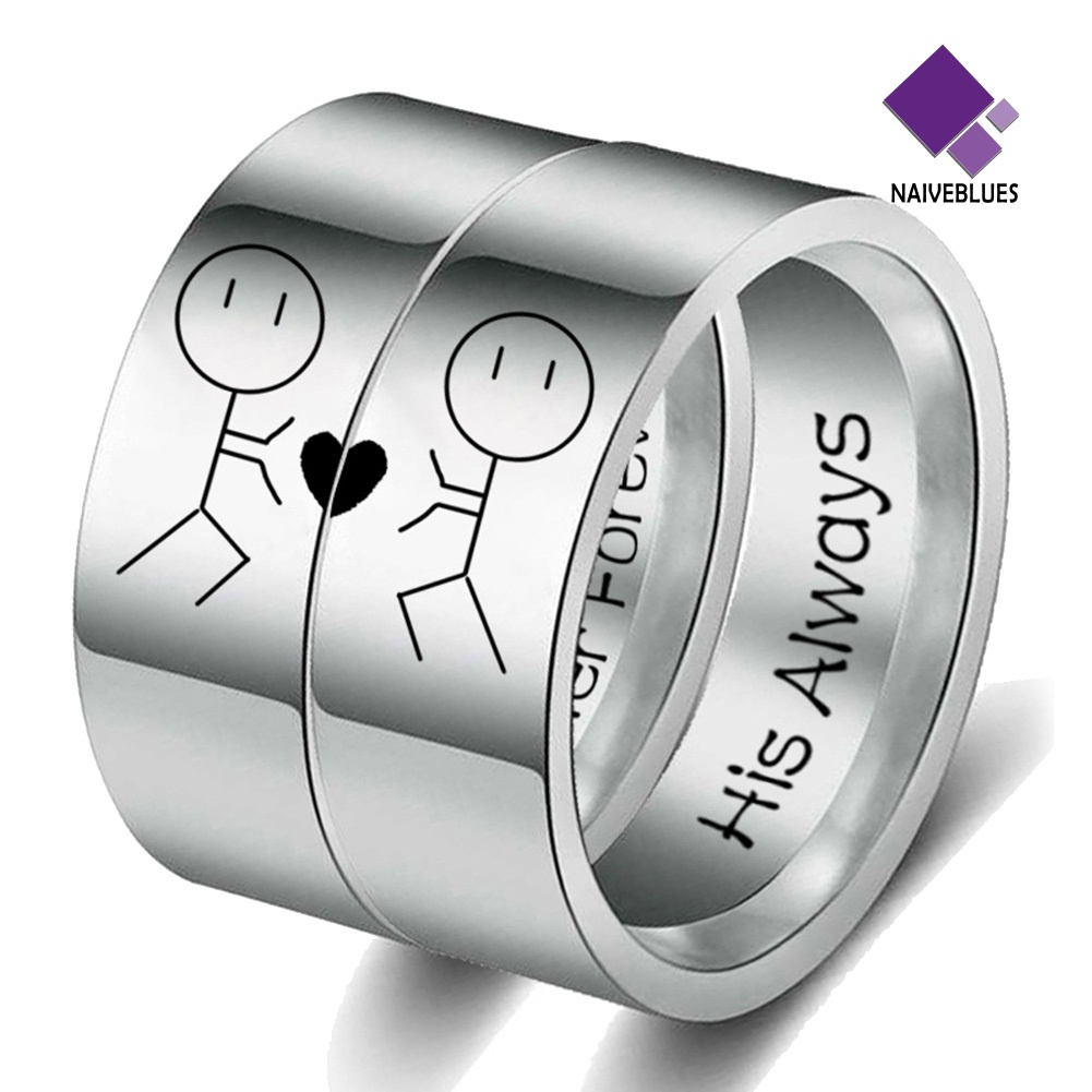 &lt; Naiveblues &gt; Her Forever His Always Kartun Abstrak Cincin Perhiasan Stainless Steel