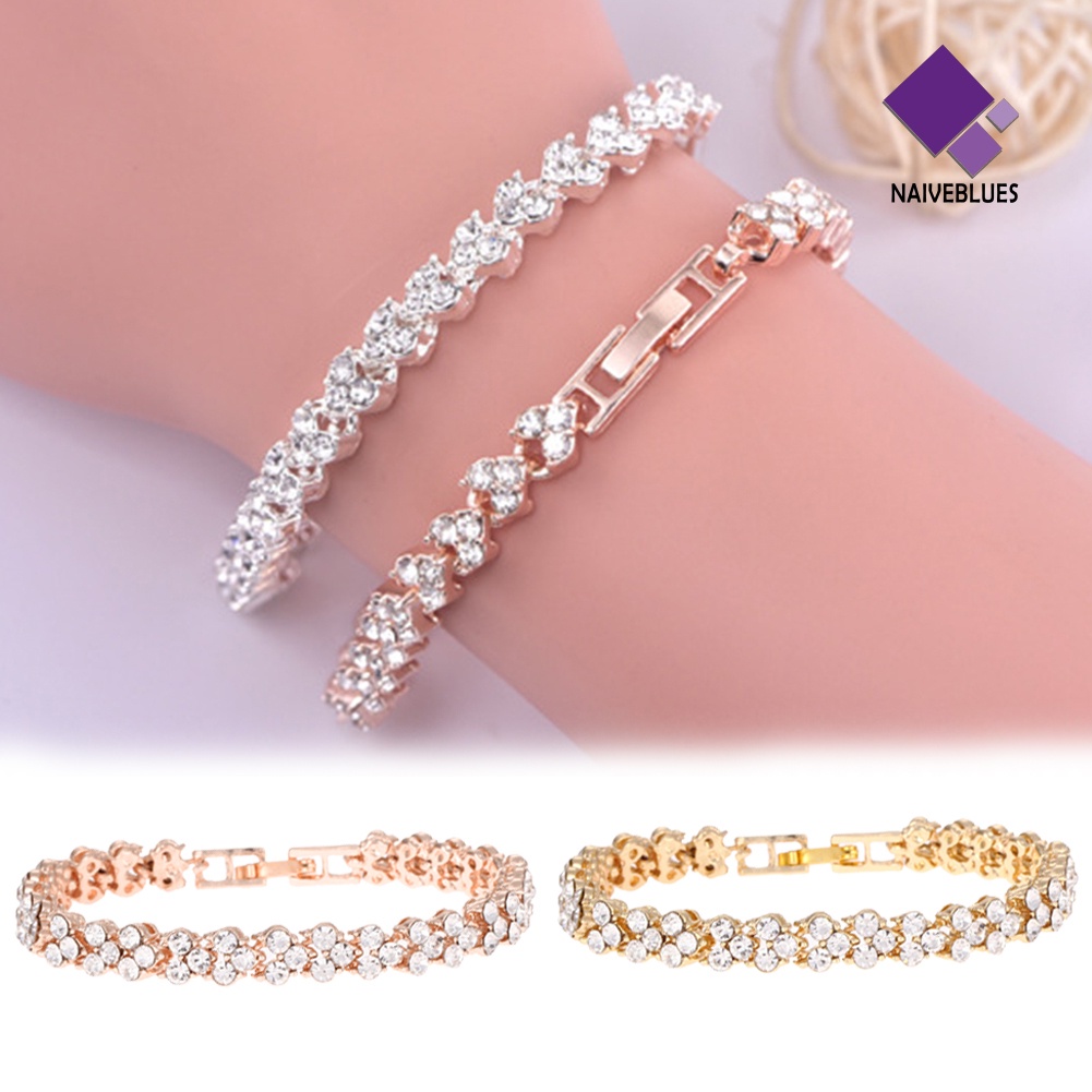 &lt; Naiveblues &gt; Gelang Wanita Hias Berlian Imitasi Berkilau Bangle Adjustable Untuk Pesta