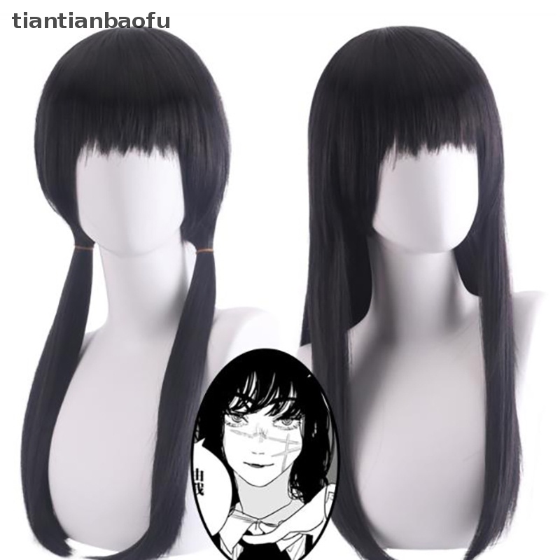 [tiantianbaofu] Anime Chain Man Mitaka Asa Cosplay Wig Asa Mitaka Panjang 65cm Hitam Tahan Panas Rambut Sintetis Wig Pesta Butik