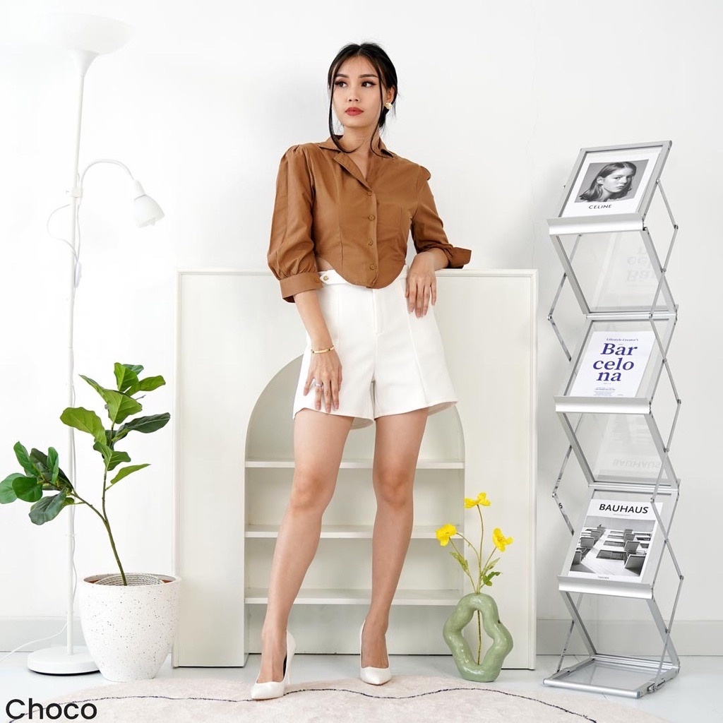 BEFAST - ZFS OOTD KEMEJA WANITA EZY / KEMEJA PUFF CHIA BLOUSE / HEM Casual Wanita / Pakaian Kekinian Remaja ABG Trendy / Outfit Hangout Wanita ABG / Kemeja Crop Model Terbaru / Fashion Ala Style Korean / Terlaris