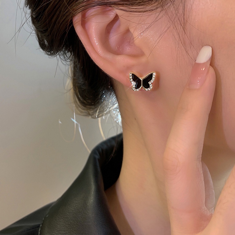 Gadis Manis Keren Hitam Kupu-Kupu Stud Earrings Ear Studs Piercing Perhiasan Untuk Wanita Gadis Aksesori