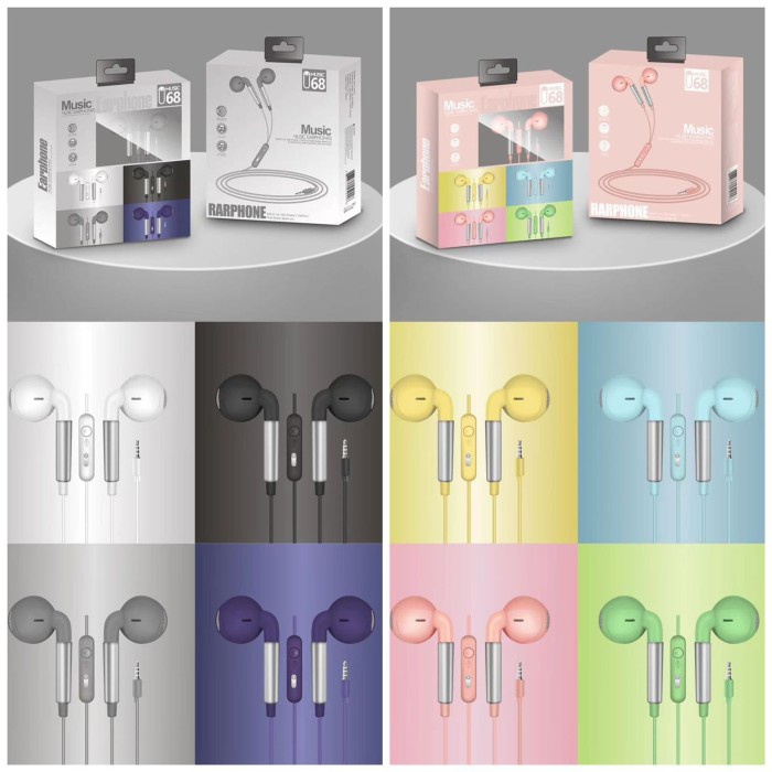 Headset Kabel Macaron U68/U74/U78/U80/U84/U87 3.5mm Super Bass Jernih Stereo Earphone with Mic
