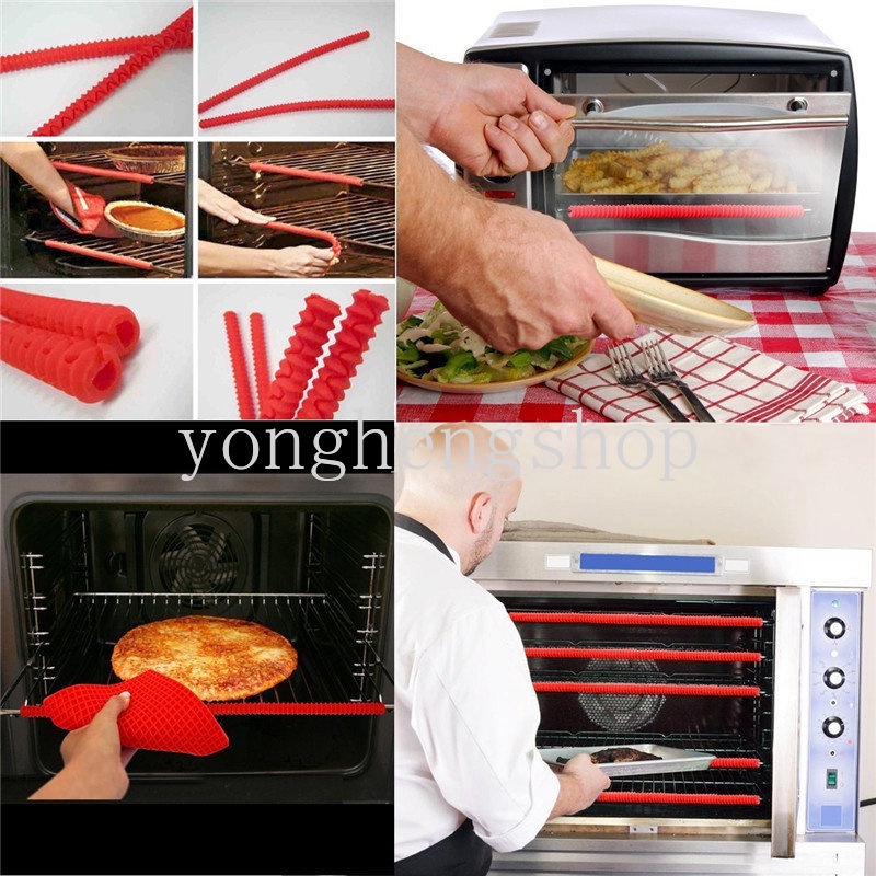 2pcs/set Silikon Ulir Tahan Panas Oven Rak Penjaga Tepi Bakar Pelindung Penutup Microwave Isolasi Klip Strip Anti-Melepuh Bar Dapur Alat Kue