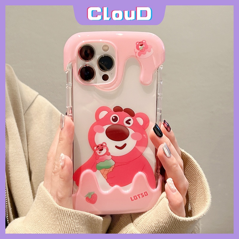 IPHONE Kartun Winnie the Pooh Case Kompatibel Untuk Iphone11 14 13 12 Pro Max XR X7 8 Plus XS Max 7Plus 8Plus SE 2020 3D Ice Cream Beruang Strawberry Lucu Manyo Shockproof Airbag Soft Cover