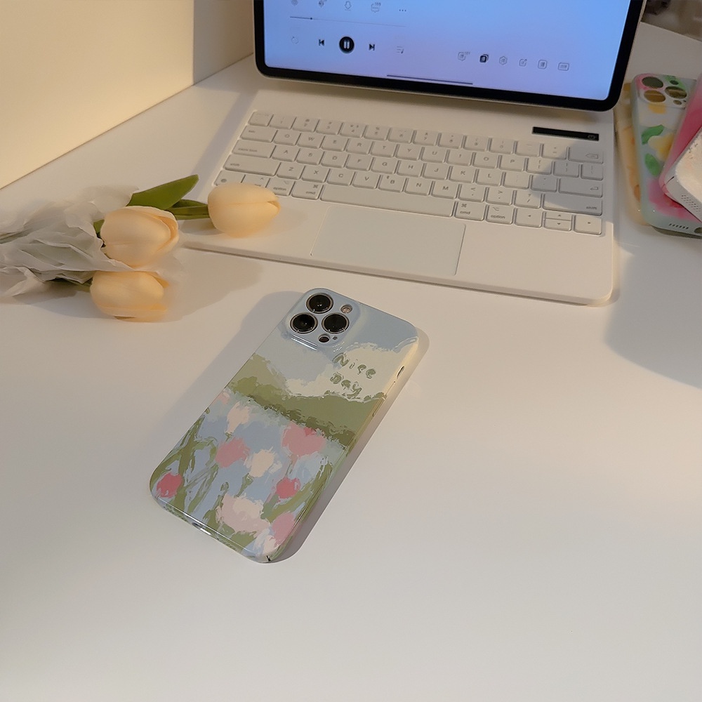 Ins Lukisan Cat Minyak Tulip Willow Creek Hard Shell Fotografi Film Case Untuk Iphone SE 2020 7 /8 Plus 14x XR XM 11 12 13 PRO MAX Casing Cover Pelindung AT0259