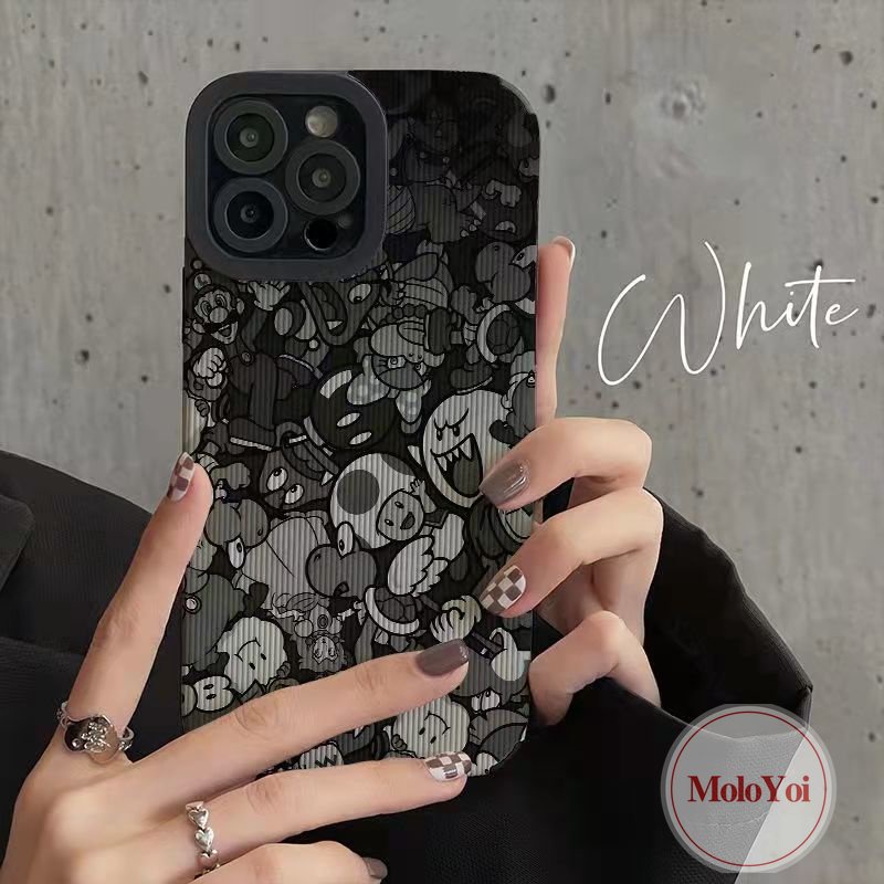 Casing Silikon Tahan Guncangan Tekstur Kulit Mewah Kompatibel Untuk IPhone XR XS X Max11 12 14 13 Pro Max 87 Plus 11 Pro Max 7Plus Karakter Mario Kartun Lucu Lembut Tpu Phone Cover