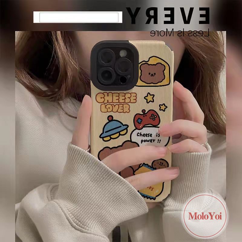 Ins Lucu Kartun Beruang Ponsel Case Kompatibel Untuk IPhone 11 Pro Max 7Plus XR X XS Max7 8 Plus 11 13 12 14 Pro Max Silikon Lembut Shockproof Mewah Tekstur Kulit Tpu Cover