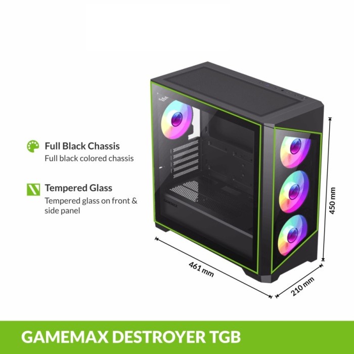 Casing GameMax Destroyer Black Tempered Glass Micro ATX PC Case