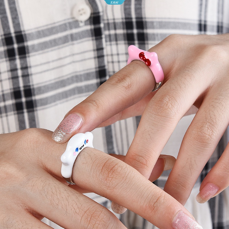 Sanrio Anime Cincin Cinnamoroll Hellokitty The Butterfly Knot Kawaii Fashion Mewah Pesta Pernikahan Perhiasan Cincin Yang Dapat Disesuaikan Hati Gadis Mainan Hadiah [ZK]