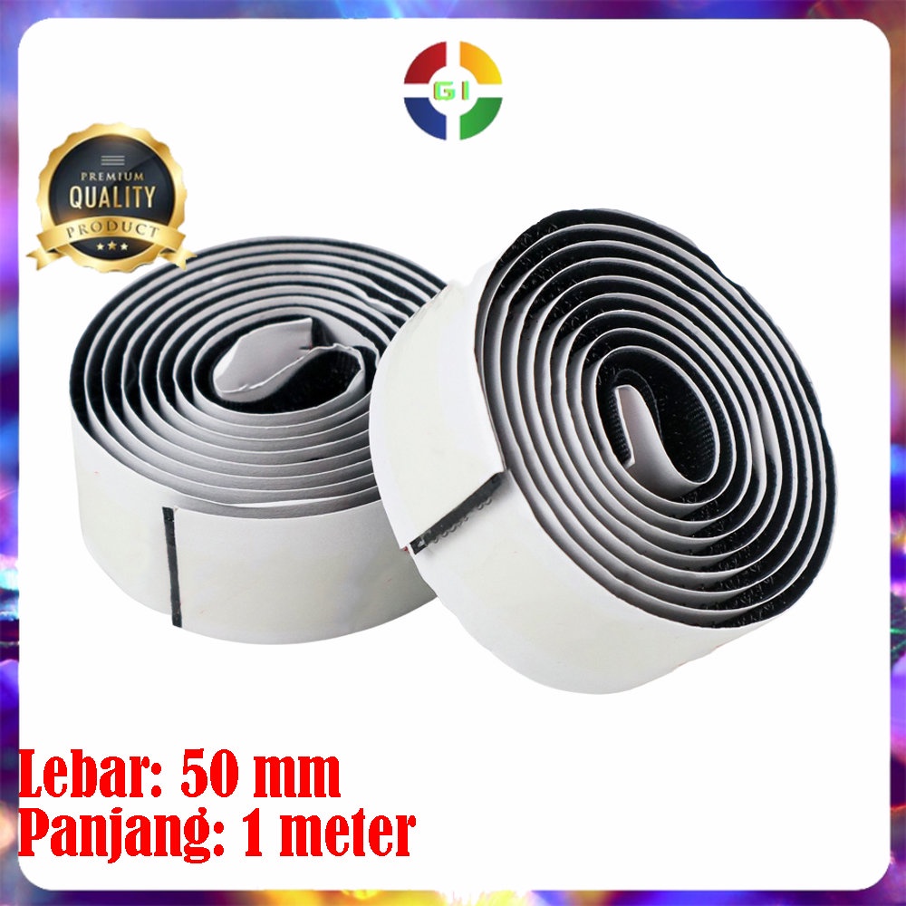 Lakban Velcro Hook and Loop Magic Nilon Sticker 1 Meter 50 mm Black