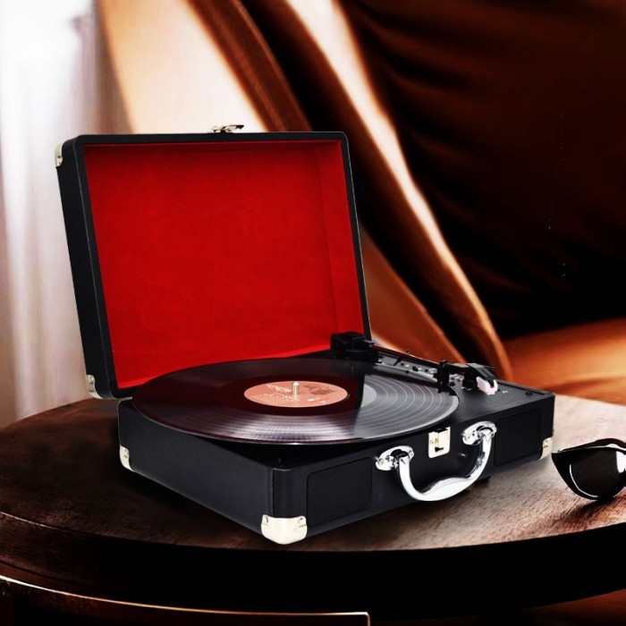 Pemutar Piringan Hitam Jadul Turntable Phonograph Record Player Music - Hitam