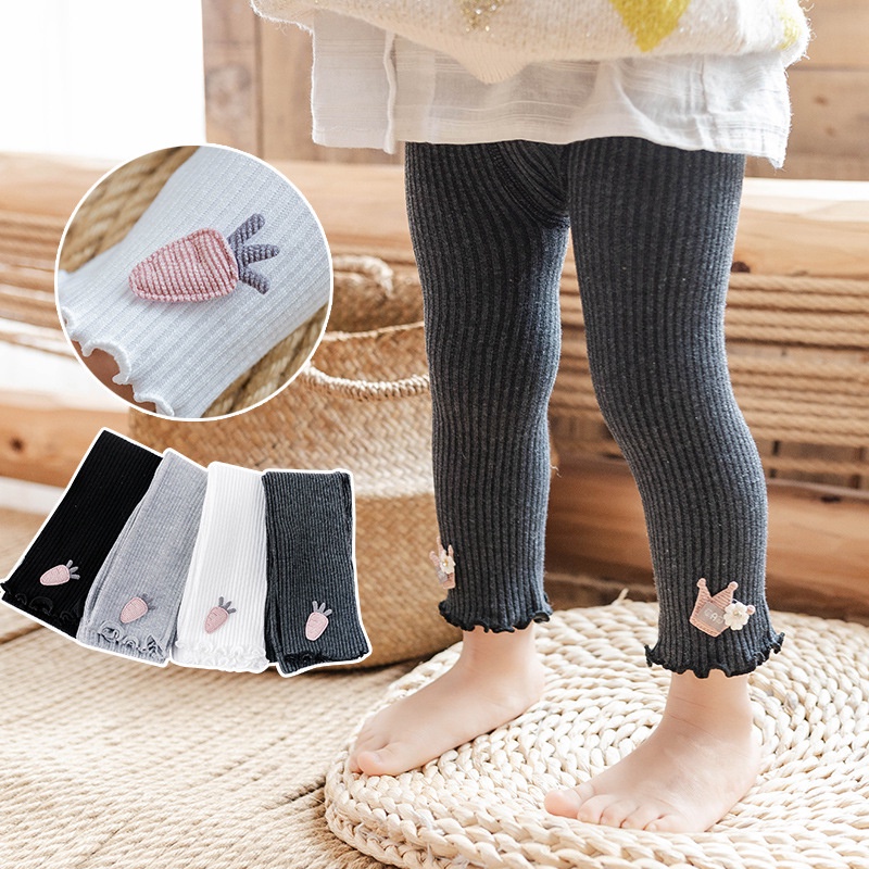 (LGU-LGV) LEGGING ANAK PEREMPUAN IMPORT KATUN KOMBINASI BERGARIS MOTIF MAHKOTA WORTEL